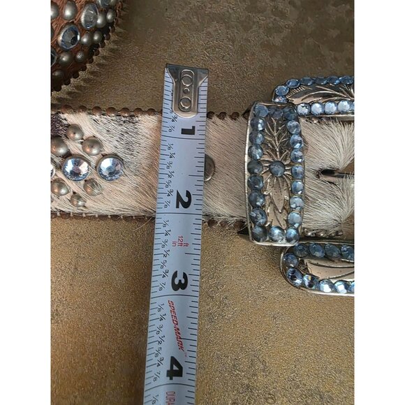 Vtg BB Simon Leather Calf Hair Western Rhinestone Buckle Belt - Very Heavy - main image 3